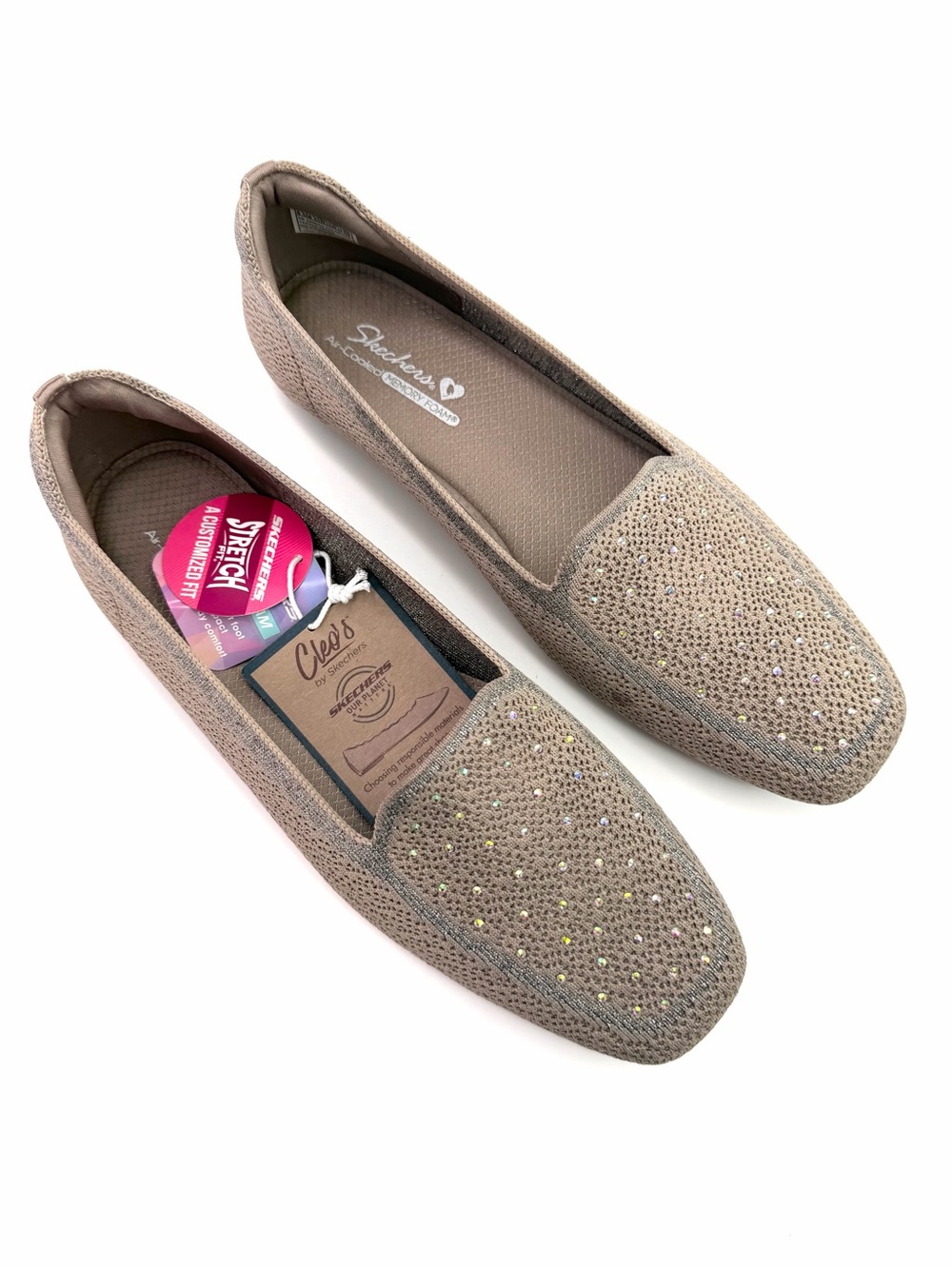 Skechers Cleo Brown Taupe Embellished Slip-On Square Toe Loafers